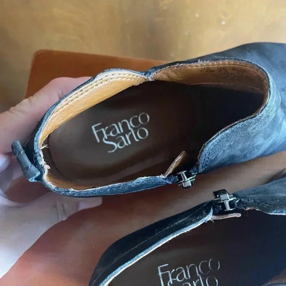 Franco Sarto | Laslo Soft Nubuck Suede Ankle Boots Side Zips Stacked‎ Hee… - Picture 6 of 7